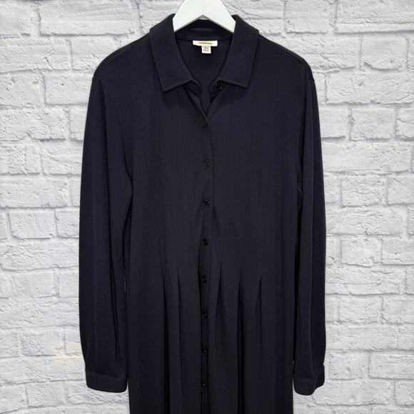 Vintage Talbots Long Sleeve Dress Size L Navy Blue Pleated Modest Button Front - Picture 3 of 7